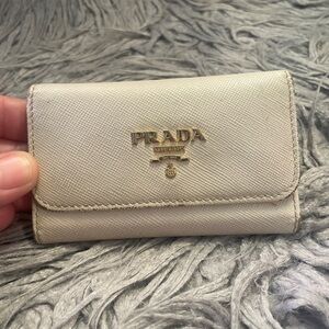 Prada Saffiano Leather Card Wallet in Light Beige - *missing a hook, dirty